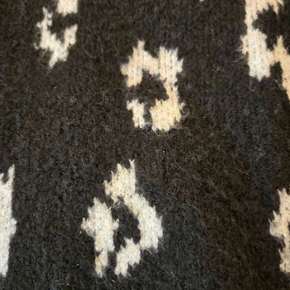 Talbots Womens Leopard Print Open Front Fuzzy Knit Cardigan Black White Medium - Picture 8 of 11